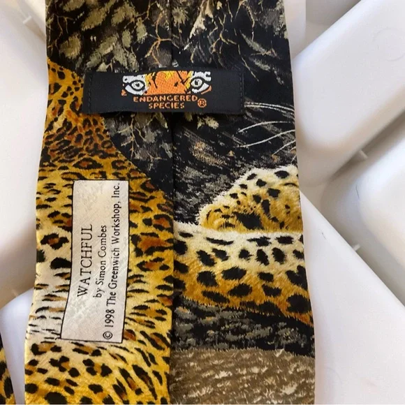 Watchful By Simon Combes Mens Cheetah 100% Silk Tie 1988 The Greenwich Workshoo - Picture 2 of 5